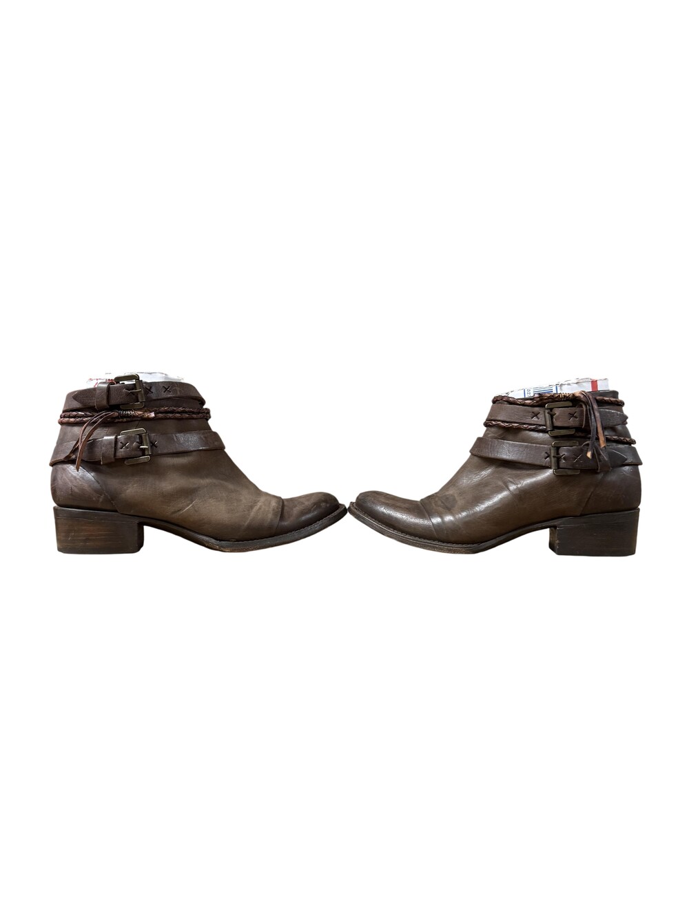 Freebird By Steven Ankle Boots Womens Size 9 Brown Leather Buckle Zip Western